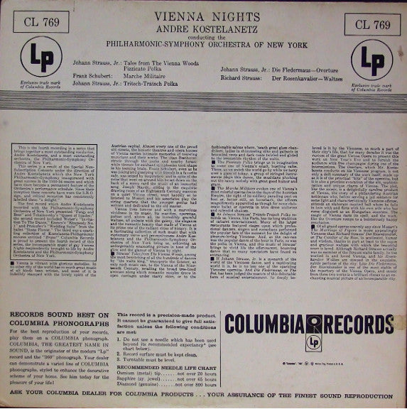 Various, André Kostelanetz Conducting The The New York Philharmonic Orchestra : Vienna Nights (LP, Album, Comp)