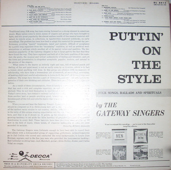 The Gateway Singers : Puttin' on the Style (LP, Album, Mono, Glo)