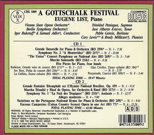 Louis Moreau Gottschalk, Eugene List, Orchester Der Wiener Staatsoper, Berliner Symphoniker, Igor Buketoff, Samuel Adler : A Gottschalk Festival (2xCD, Box)