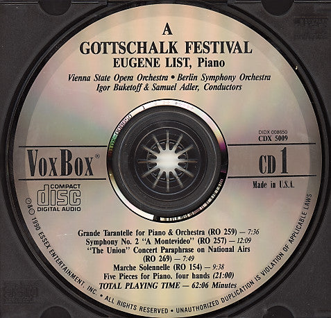 Louis Moreau Gottschalk, Eugene List, Orchester Der Wiener Staatsoper, Berliner Symphoniker, Igor Buketoff, Samuel Adler : A Gottschalk Festival (2xCD, Box)