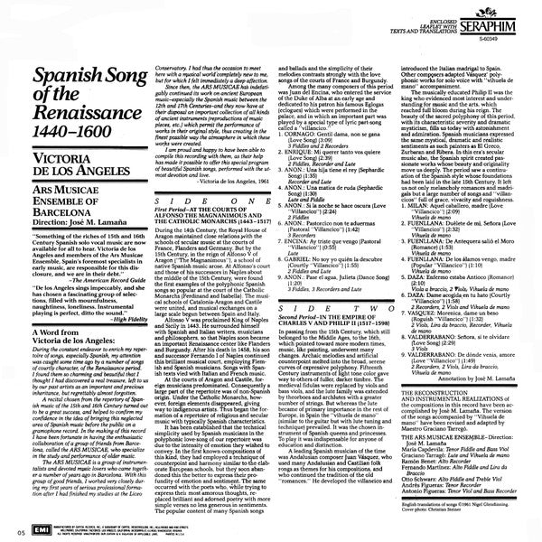 Victoria De Los Angeles, Ars Musicae De Barcelona : Spanish Song Of The Renaissance (LP)