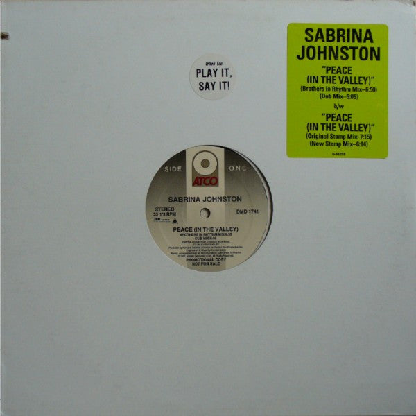 Sabrina Johnston : Peace (In The Valley) (12", Promo)