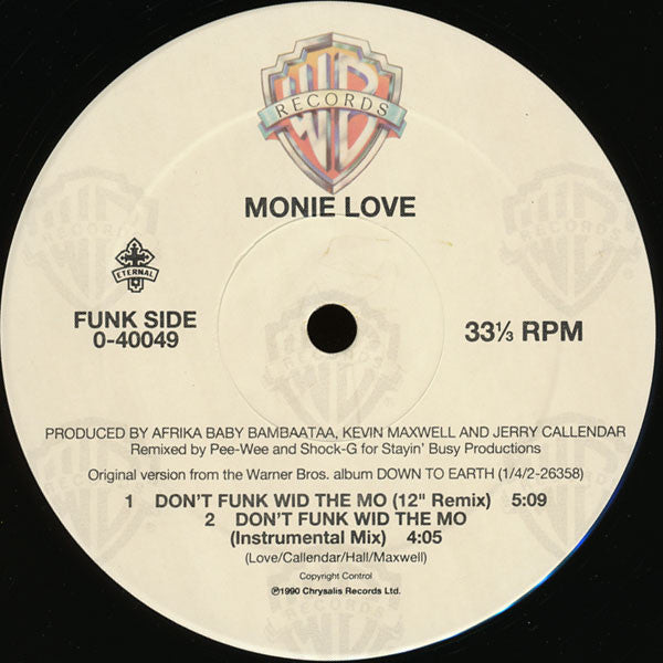 Monie Love : Down 2 Earth / Don't Funk Wid The Mo (12")