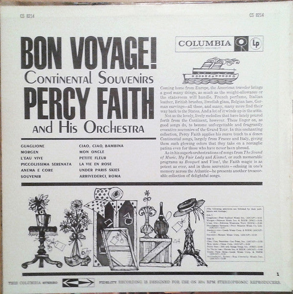 Percy Faith & His Orchestra : Bon Voyage!  Continental Souvenirs (LP, Album)