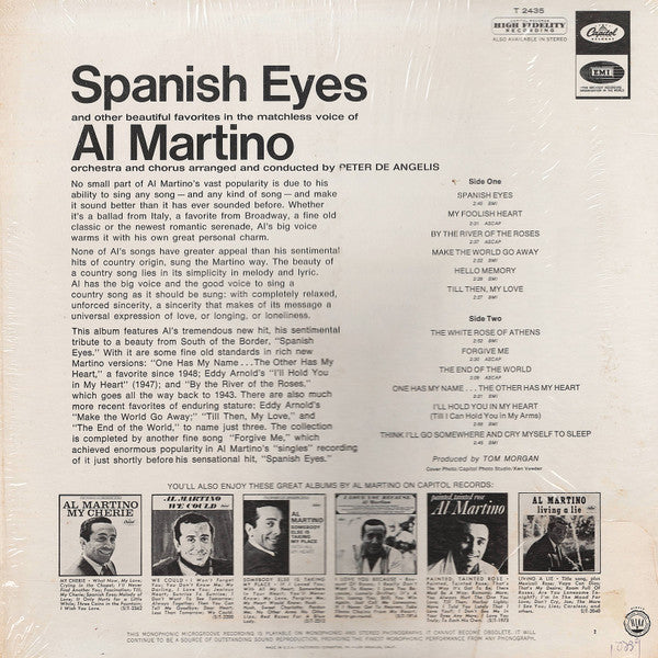 Al Martino : Spanish Eyes (LP, Album, Mono, Jac)
