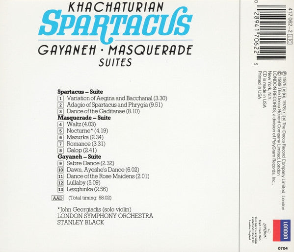 Aram Khatchaturian : Spartacus, Gayaneh, Masquerade Suites (CD, Album, RE)