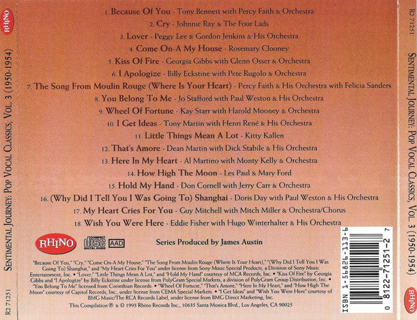 Various : Sentimental Journey - Pop Vocal Classics, Vol. 3 (1950-1954) (CD, Comp)
