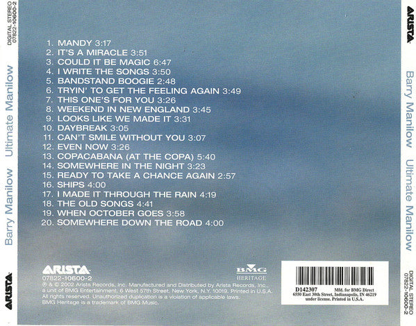 Barry Manilow : Ultimate Manilow (CD, Comp, Club)