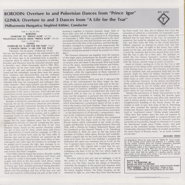 Siegfried Köhler (2), Philharmonia Hungarica : Borodin Overture & Polovtsian Dances from "Prince Igor"  Glinka Overture & 3 Dances from "A Life for the Tsar" (LP, Album)