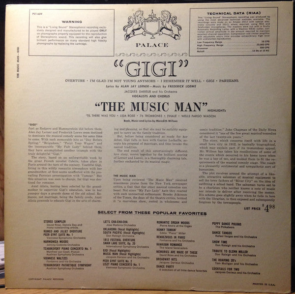 Jacques Darieux And His Orchestra : Gigi And Music Man (LP)
