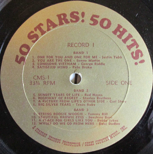 Various : 50 Stars!, 50 Hits! Of Country Music (2xLP, Comp, Mono)