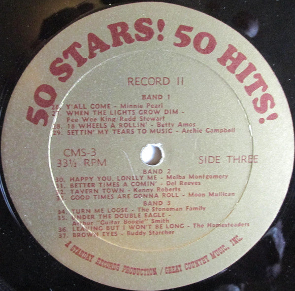 Various : 50 Stars!, 50 Hits! Of Country Music (2xLP, Comp, Mono)