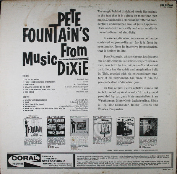 Pete Fountain : Pete Fountain's Music From Dixie (LP, Album, RP)