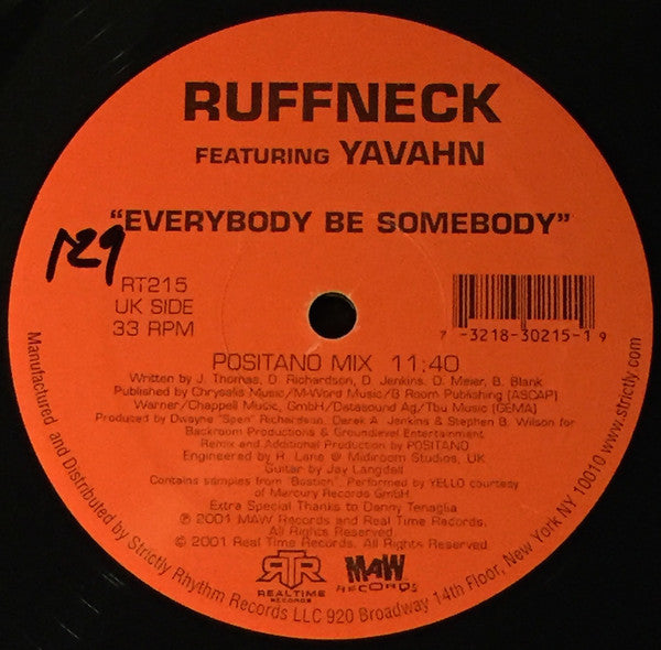 Ruffneck Featuring Yavahn : Everybody Be Somebody (New 4 '02) (12")