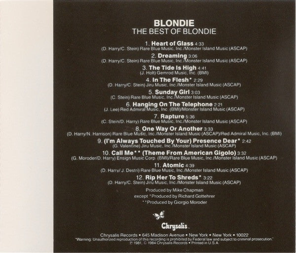 Blondie : The Best Of Blondie (CD, Comp, Club, RE)