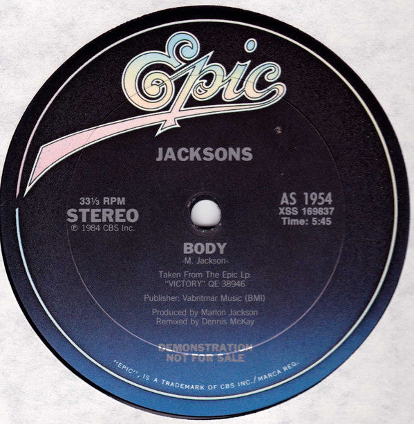 The Jacksons : Body (12", Single, Promo)