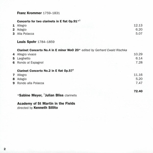Sabine Meyer, Julian Bliss : Krommer - Double Clarinet Concerto, Spohr - Clarinet Concertos Nos. 2 & 4 (CD, Comp)