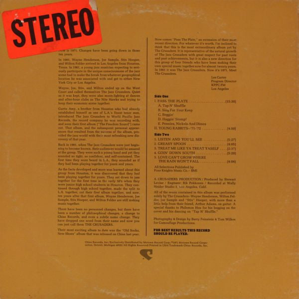 The Crusaders : Pass The Plate (LP, Album)