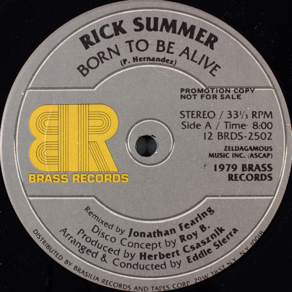 Rick Summer : Born To Be Alive (12", Single, Promo)