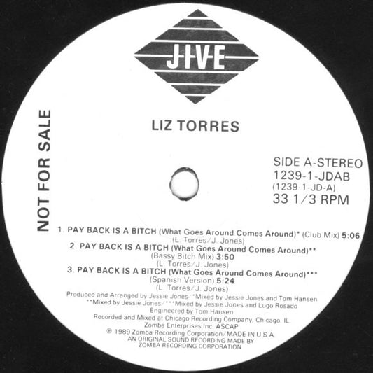 Liz Torres : Pay Back Is A Bitch (What Goes Around Comes Around) (12", Promo)