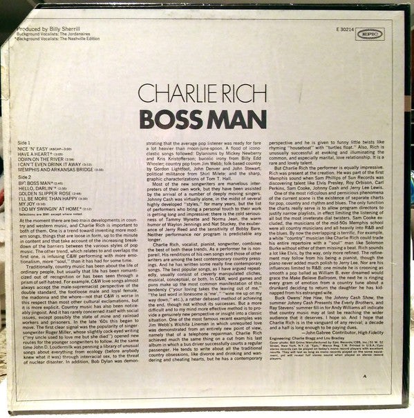 Charlie Rich : Boss Man (LP, Album)