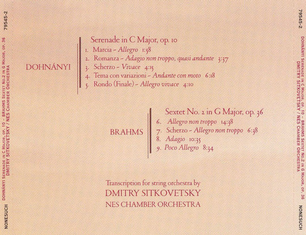 Ernst von Dohnányi / Johannes Brahms - Dmitry Sitkovetsky, New European Strings Chamber Orchestra : Serenade In C Major, Op. 10 / Sextet No. 2 In G Major, Op. 36 (CD)