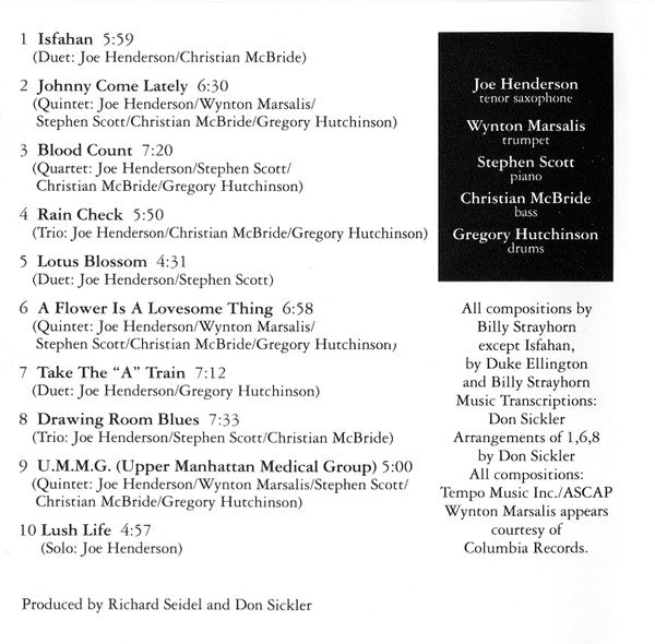 Joe Henderson : Lush Life (The Music Of Billy Strayhorn) (CD, Album, Club)
