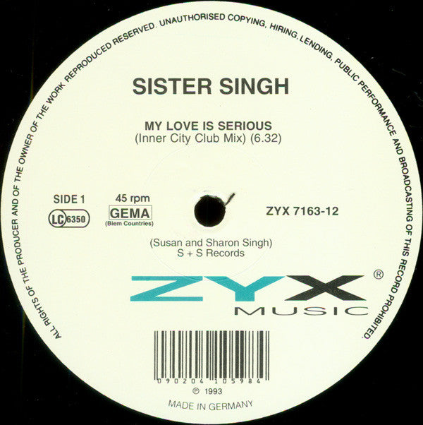 Sister Singh : My Love Is Serious (12")