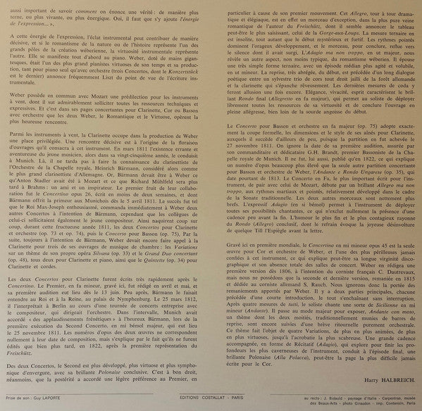 Carl Maria von Weber - Jacques Lancelot - Paul Hongne - Georges Barboteu - Bamberger Symphoniker, Theodor Guschlbauer : Trois Concertos (LP, Gat)