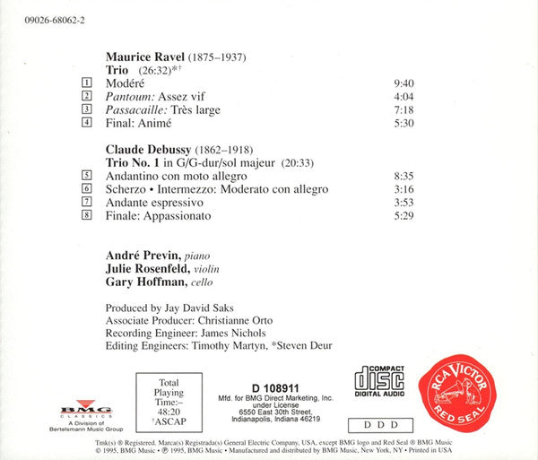 Claude Debussy, Maurice Ravel - André Previn, Julie Rosenfeld, Gary Hoffman (3) : French Chamber Music (CD, Album, Club)