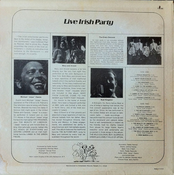 Paddy Noonan And His Band : Live Irish Party at the Barleycorn (LP)