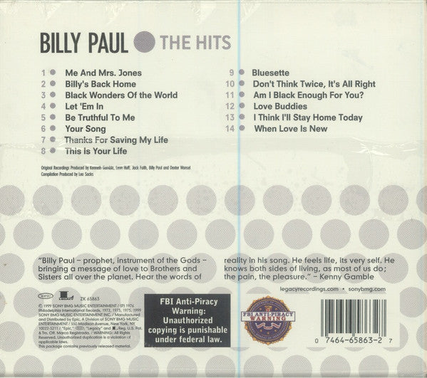 Billy Paul : The Hits - Me And Mrs. Jones (The Best Of Billy Paul) (CD, Comp, RE)