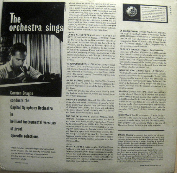 Carmen Dragon Conducts The Capitol Symphony Orchestra : The Orchestra Sings (LP)