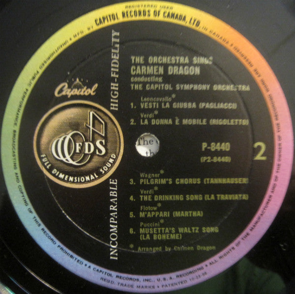 Carmen Dragon Conducts The Capitol Symphony Orchestra : The Orchestra Sings (LP)