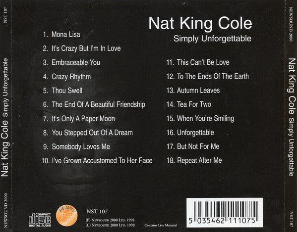 Nat King Cole : Simply Unforgettable (CD, Comp)