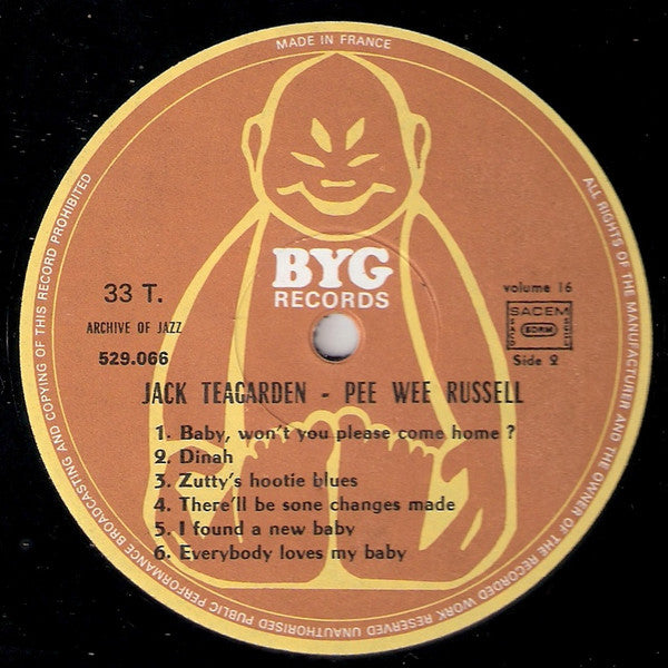 Jack Teagarden / Pee Wee Russell : Archive Of Jazz 16 - St. James Infirmary, Dinah, Shine (LP, Comp, RE)