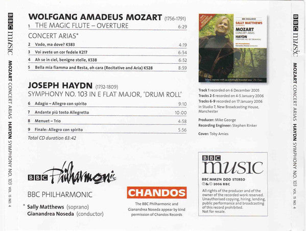 Sally Matthews, Wolfgang Amadeus Mozart, Joseph Haydn, BBC Philharmonic, Gianandrea Noseda : Concert Arias / Symphony No.103 'Drum Roll' (CD)