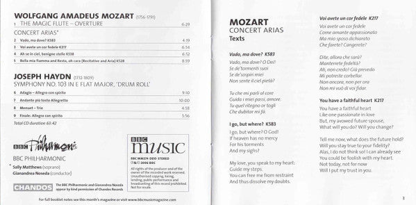 Sally Matthews, Wolfgang Amadeus Mozart, Joseph Haydn, BBC Philharmonic, Gianandrea Noseda : Concert Arias / Symphony No.103 'Drum Roll' (CD)