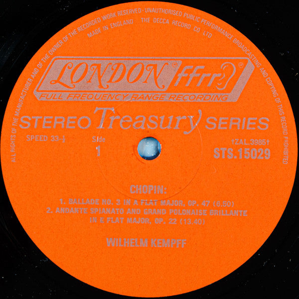 Frédéric Chopin / Wilhelm Kempff : Piano Music Of Chopin Vol. I (LP, Album, RE, RP)