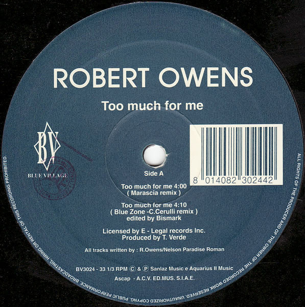 Robert Owens : Too Much For Me (12")