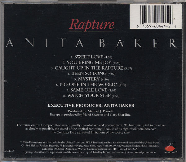 Anita Baker : Rapture (CD, Album, RE)