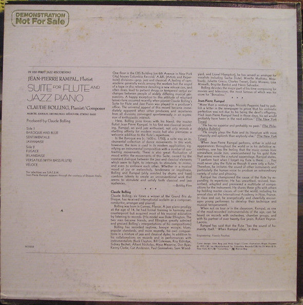 Jean-Pierre Rampal / Claude Bolling : Suite For Flute And Jazz Piano (LP, Album, Ter)