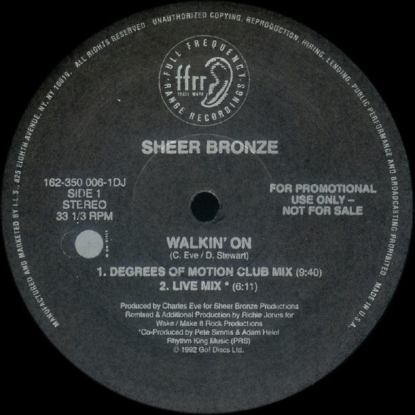 Sheer Bronze : Walkin' On (12", Promo)