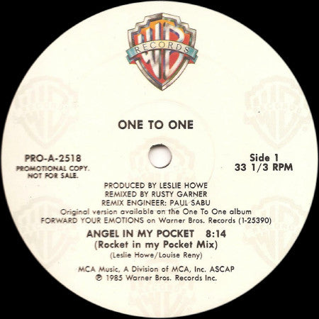 One To One : Angel In My Pocket (12", Promo)