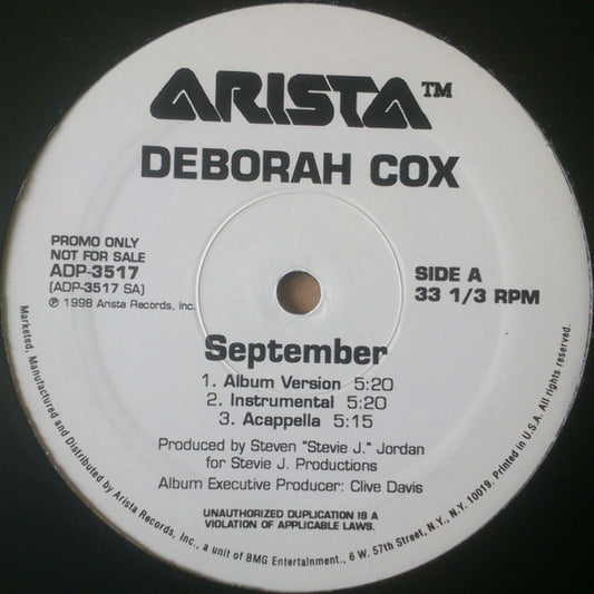 Deborah Cox : September (12", Promo)