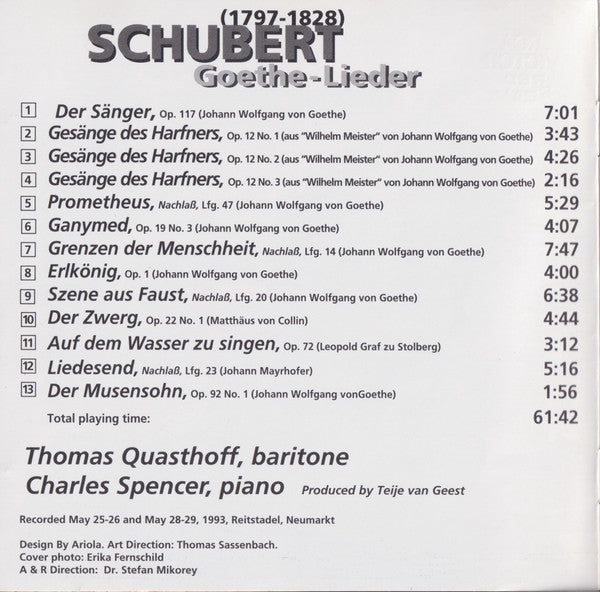 Schubert*, Thomas Quasthoff, Charles Spencer (2) : Goethe-Lieder (CD)