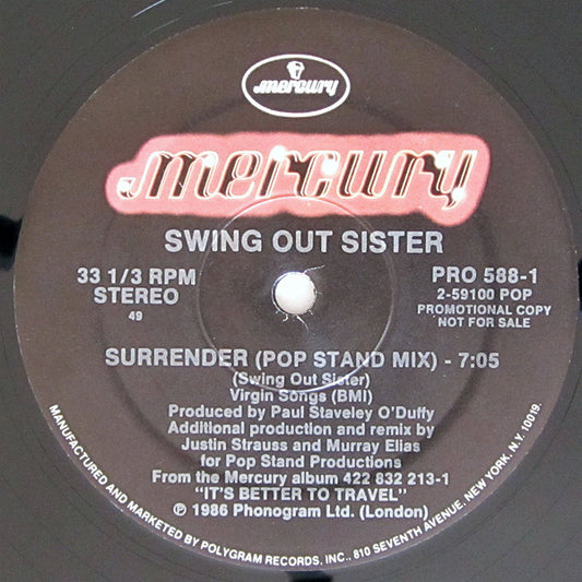 Swing Out Sister : Surrender (Pop Stand Mix) (12", Maxi, Promo)