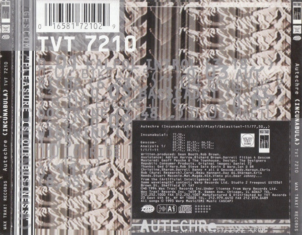 Autechre : Incunabula (CD, Album, RP)
