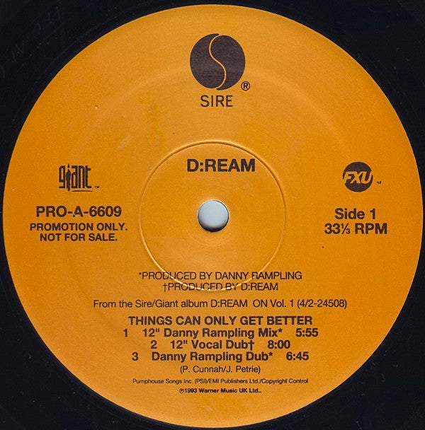 D:Ream : Things Can Only Get Better (12", Promo)