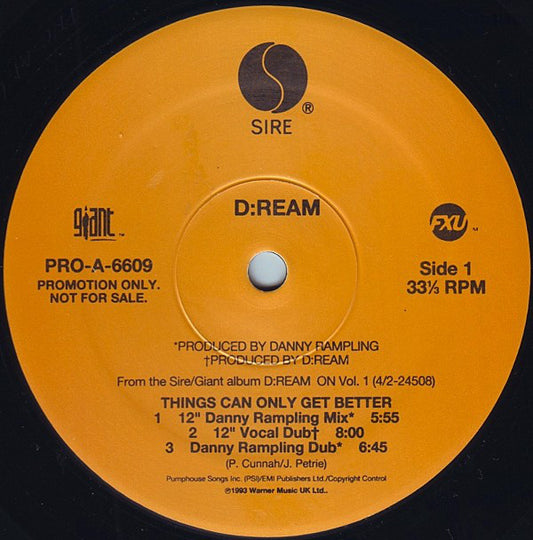 D:Ream : Things Can Only Get Better (12", Promo)